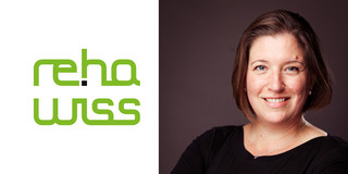 Logo of the Department of Rehabilitation Sciences and Picture of Frauke Mörike On the left side the word mark reha of the Department of Rehabilitation Sciences. On the right side a picture of Prof. Dr. Frauke Mörike.