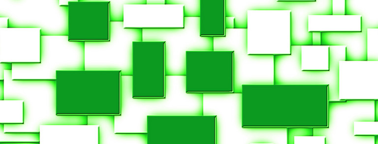 Grafik: grüne Rechtecke, die durch grüne Streifen miteinander verbunden sind